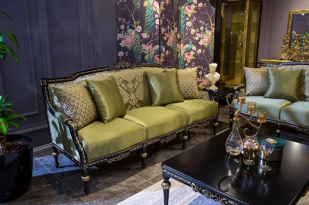 Luxury baroque living room set green / black / gold - 2 baroque sofas & 2 baroque armchairs & 1 baroque coffee table - living room furniture in baroque style - baroque furniture - baroque furnishings