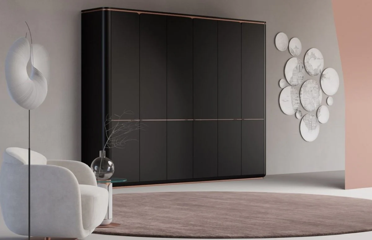 Luxury bedroom wardrobe black / copper 280 x 62 x H. 238 cm - Solid wood wardrobe with 6 doors - Bedroom furniture - Hotel furniture - Luxury furniture
