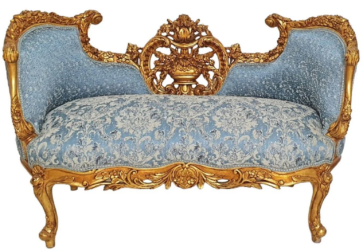 Baroque sofa light blue / gold - magnificent living room sofa in baroque style - living room furniture in baroque style - baroque furniture - baroque furnishings