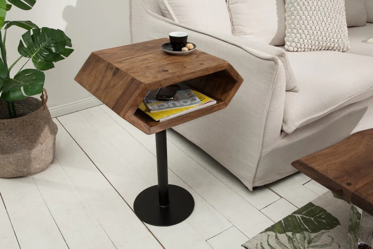 Designer side table natural / black Sheesham 45cm x 35cm x H.65cm solid wood