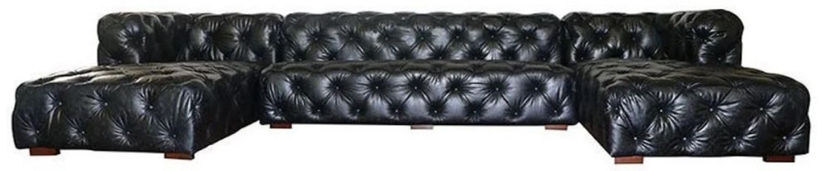 Luxury Chesterfield leather U-shape sofa vintage black / brown 415 x 200 x H. 74 cm - 3-piece genuine leather living room sofa - living room furniture - Chesterfield furniture - luxury furniture
