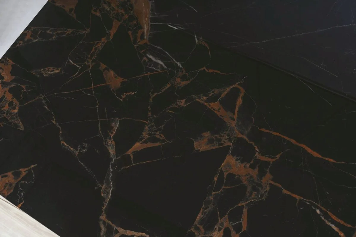 Luxury dining table with tempered glass ceramic table top black-brown / matt black 180 x 95 x H. 76 cm - Luxury kitchen table - Dining room furniture - Luxury furniture