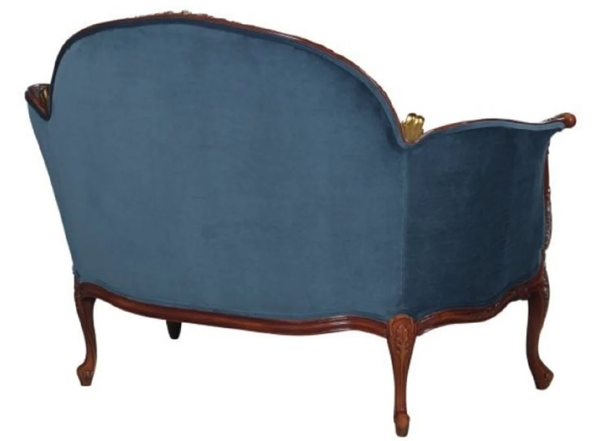 Baroque velvet sofa blue / brown / brass 125 x 73.5 x H. 92.5 cm - furniture in the baroque style