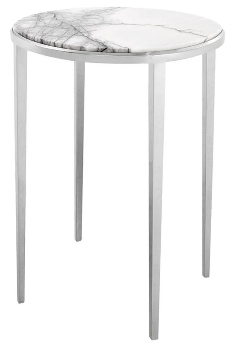 Luxury side table in silver with white marble top Ø 37.5 x H. 58 cm - living room furniture