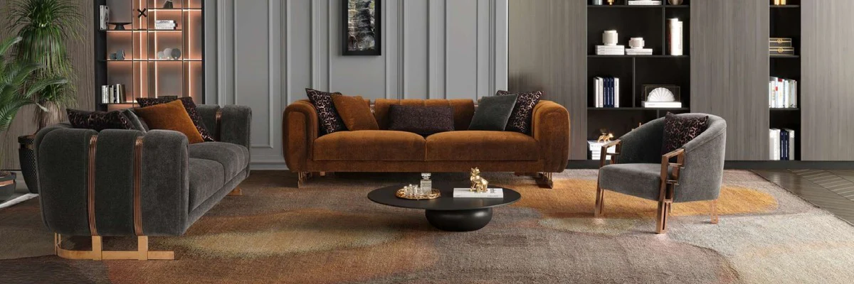 Luxury sofa brown / copper 240 x 100 x H. 60 cm - living room sofa - hotel sofa - living room furniture - hotel furniture - luxury furniture - luxury furnishings
