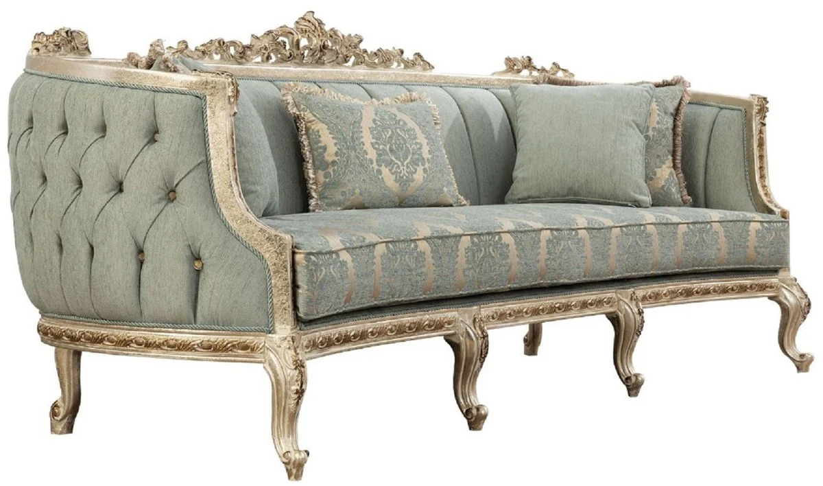 Luxury Baroque Sofa Green / Antique Gold - Magnificent living room sofa with elegant pattern - Baroque living room furniture