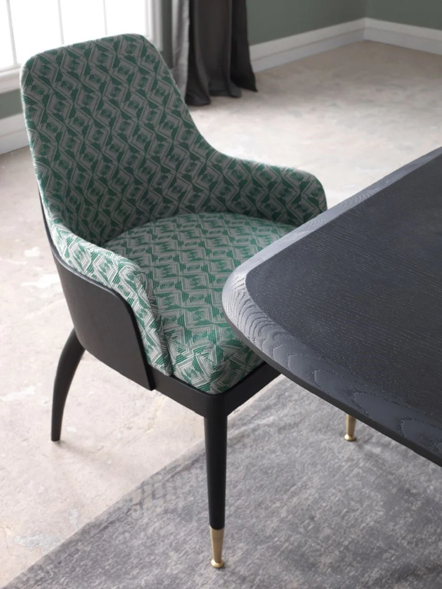 Luxury dining room chair set of 8 with armrests green pattern / black / brass 55 x 59 x H. 88 cm - dining room furniture - restaurant furniture - dining room furnishings - luxury furniture