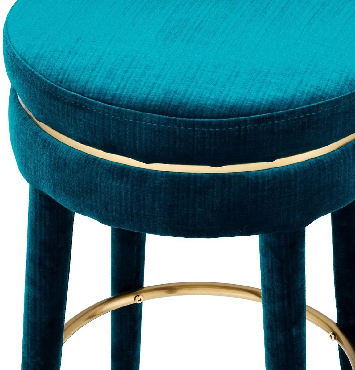 Luxury bar stool blue / brass Ø 41 x H. 78 cm - Round velvet stool - Luxury furniture