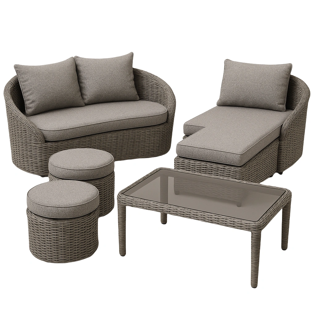 6-sitziges Gartensofa mit Tisch aus grauem Kunstharz - GNYkFyh367aC