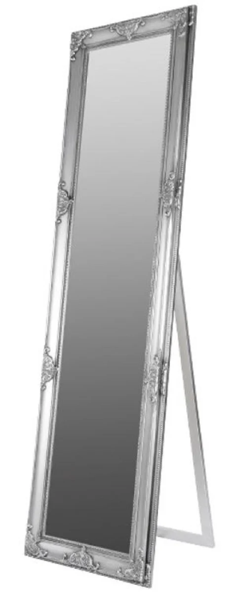 Baroque standing mirror silver 50 x H. 180 cm - handmade mirror with wooden frame and beautiful decorations
