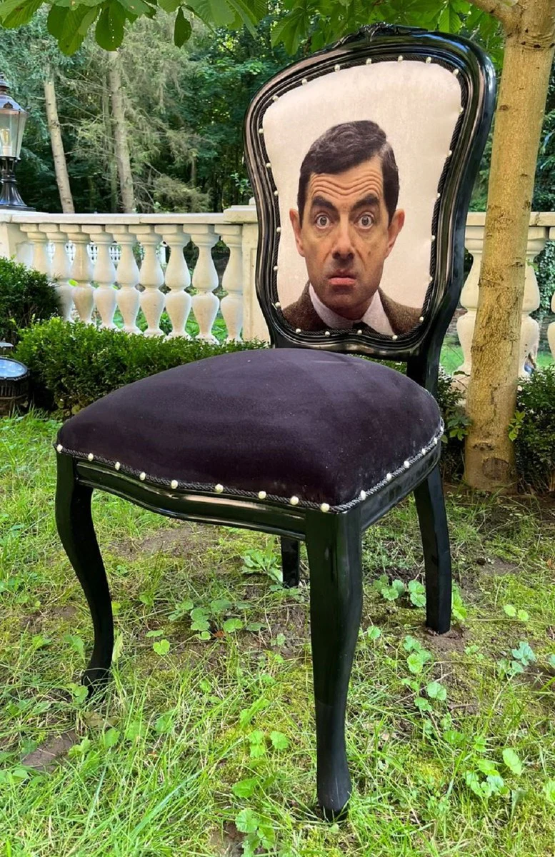 Luxus Barock Esszimmer Stuhl Karikatur Design / Schwarz - Barock Esszimmer Möbel