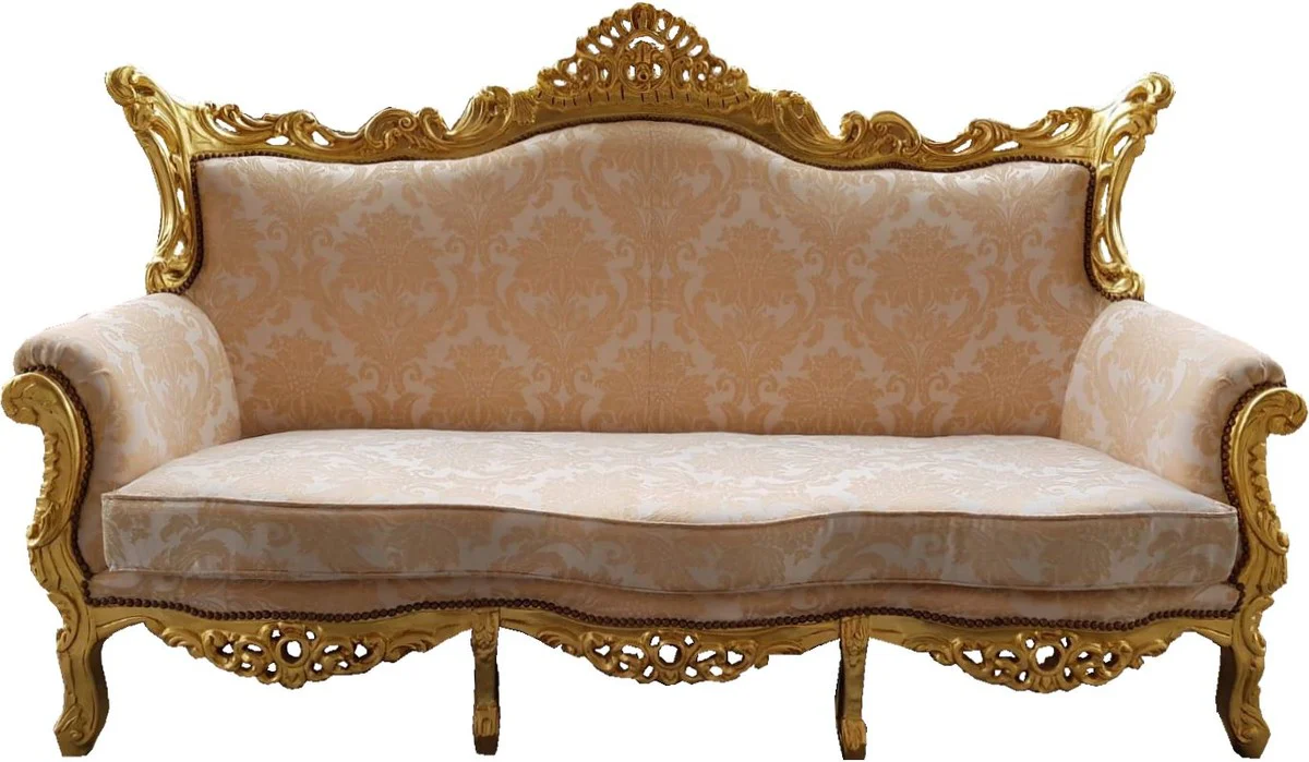 Baroque 3 seater sofa cream pattern / gold - living room furniture couch lounge