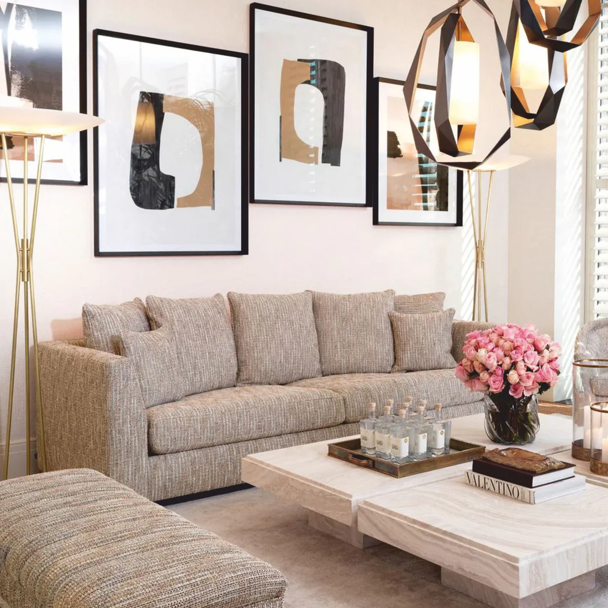 Luxury Living Room Sofa Beige / Black 255 cm - Living Room & Hotel Furniture