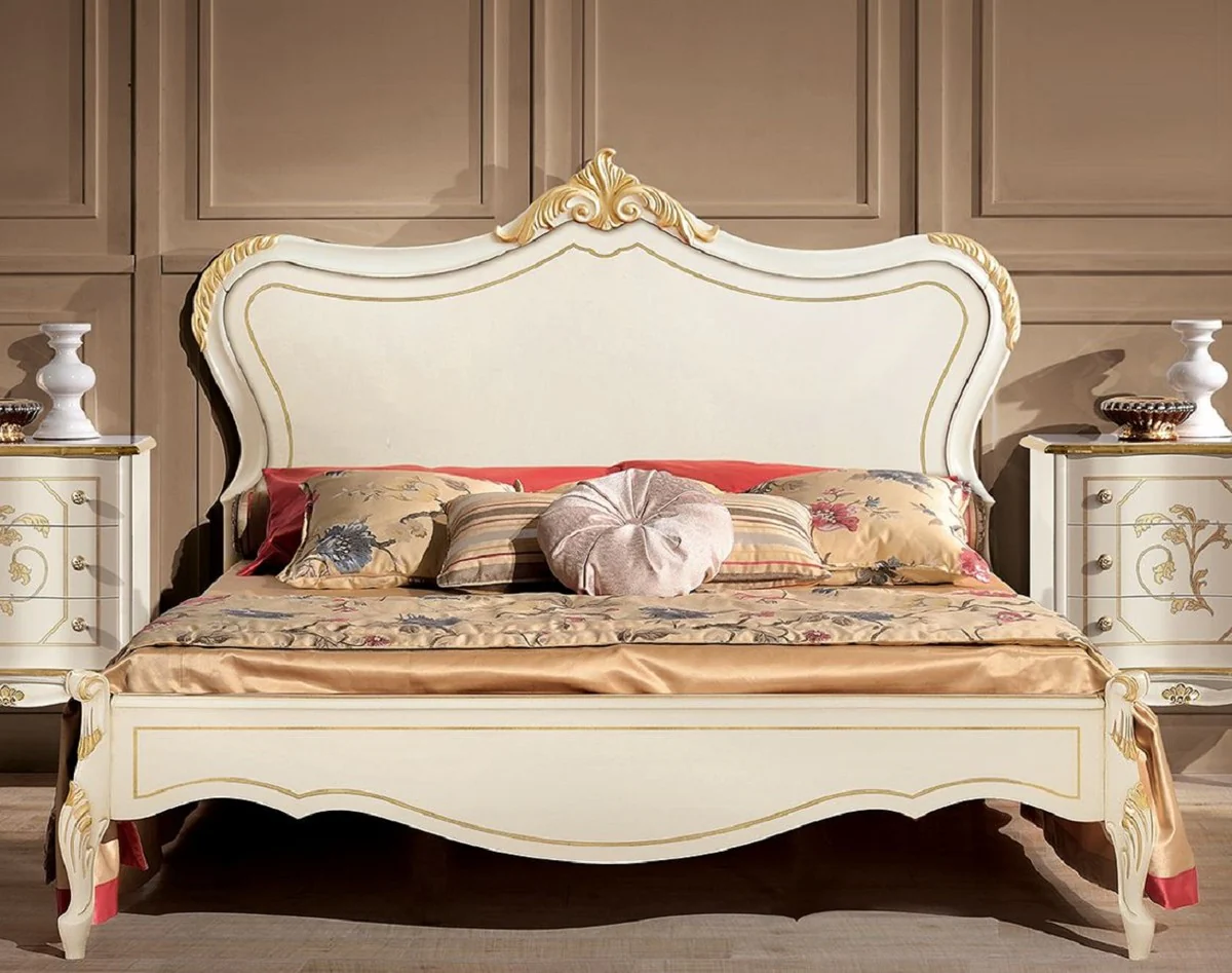 Luxury Baroque double bed white / gold - Magnificent solid wood bed in Baroque style - Baroque bedroom & hotel furniture - Luxury quality - Made in Italy