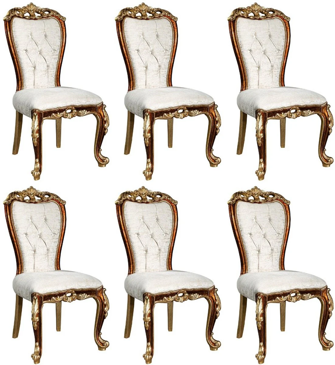 Luxury baroque dining room chair set white / gold / brown / gold 57 x 54 x H. 115 cm - Noble kitchen chairs set of 6 in baroque style - Baroque dining room furniture