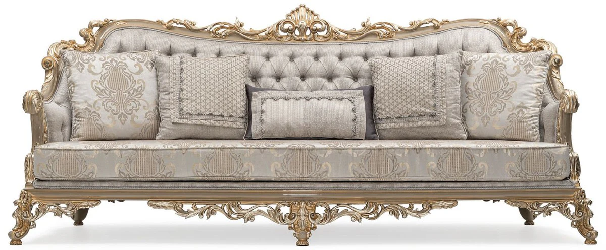 Luxury Baroque Living Room Sofa Silver / Gray / Gold - Handmade Baroque Style Sofa with Decorative Pillows - Luxury Living Room Furniture in Baroque Style - Baroque Furniture - Noble & Magnificent