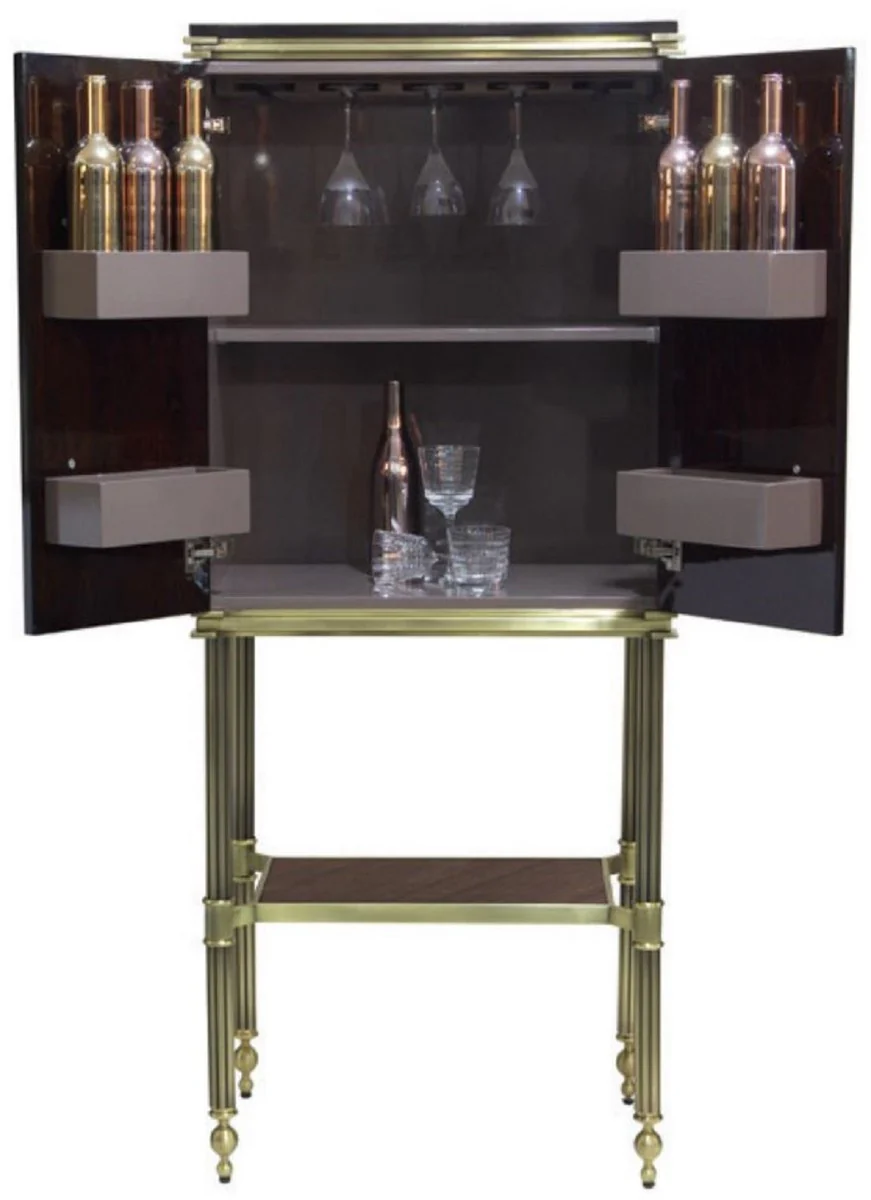 Luxury bar cabinet dark brown high gloss / matt gold 82 x 52 x H. 162 cm - wine cabinet with 2 doors - living room furniture - bar furniture - hotel furniture - luxury collection