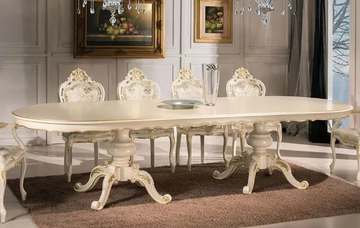 Luxury Baroque dining table cream / gold - Magnificent solid wood dining room table in Baroque style - Baroque dining room furniture - Luxury quality - Made in Italy