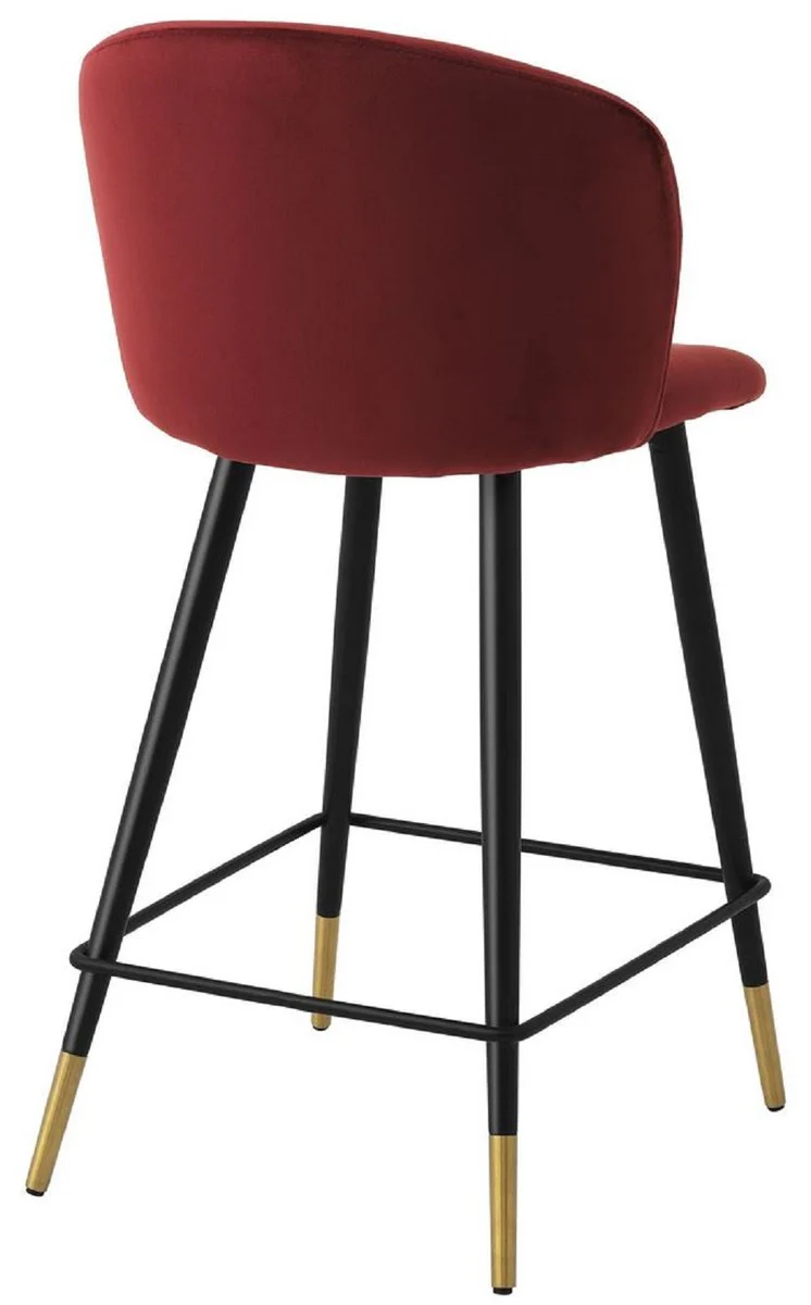 Luxury bar chair Bordeaux red / black / gold 50.5 x 54 x H. 92.5 cm - Luxury bar stool with backrest and elegant velvet - Luxury bar furniture