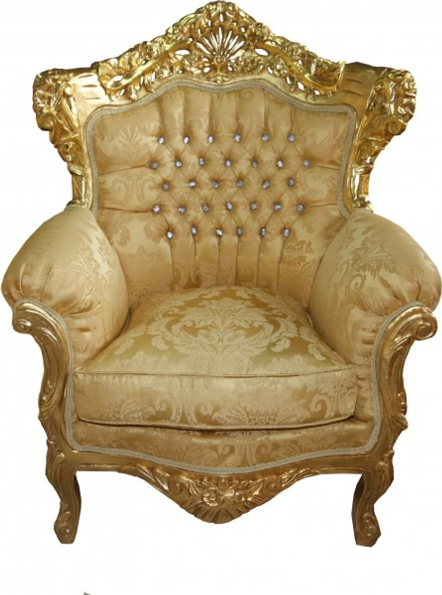 Barock Sessel King Mod 2 Gold Muster / Gold mit Glitzersteinen 85 x 60 x H. 116 cm
