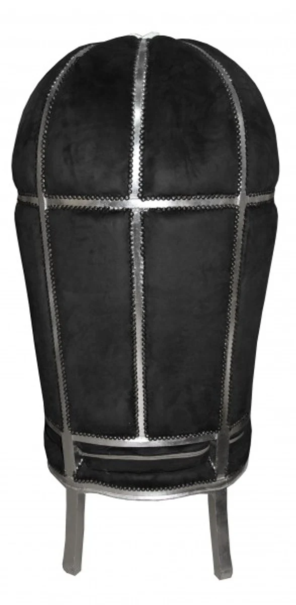 Barock Thron Sessel Victory Schwarz / Silber - Balloon Chair -Thron Stuhl Tron