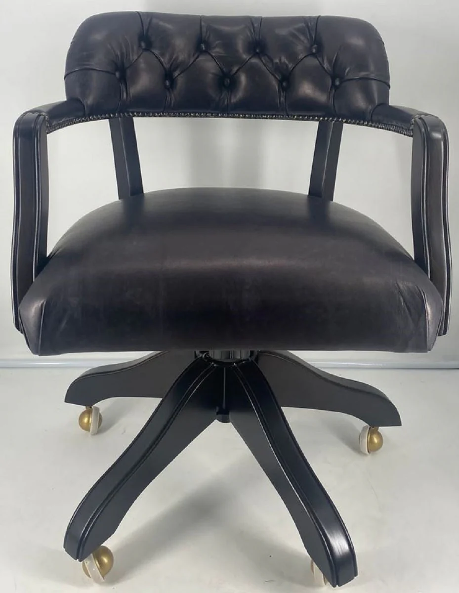 Luxury leather office chair black / black 58 x 65 x H. 80-87 cm - Height-adjustable desk chair - Real leather swivel chair - Luxury furniture - Office furniture - Real leather furniture - Luxury furniture