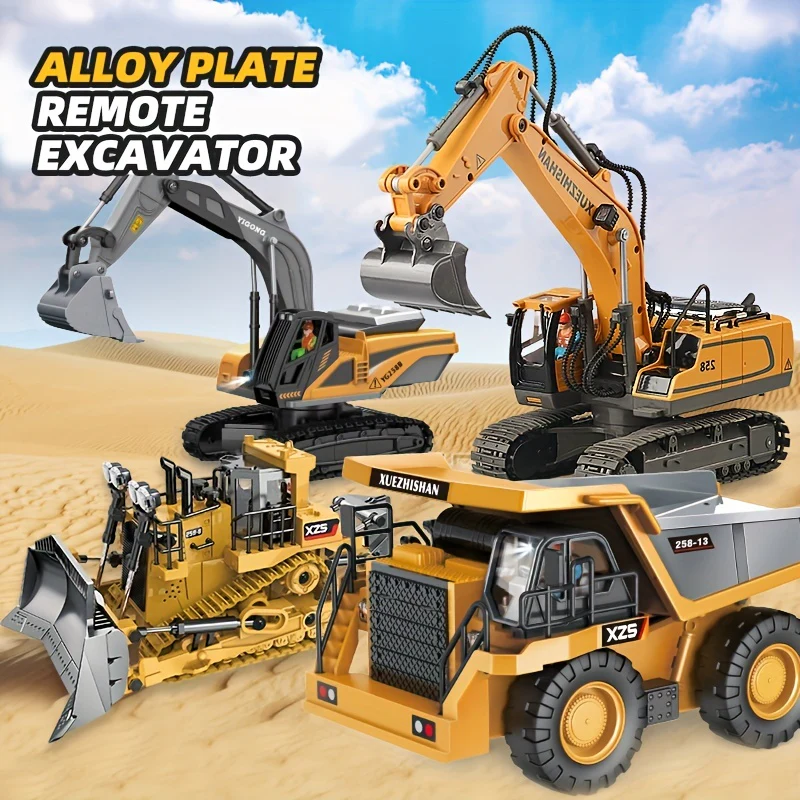 Ferngesteuertes Baufahrzeug-Modell-Spielzeugauto-Set – Legierungsbagger, Bulldozer, Muldenkipper und mehr – perfekte Eltern-Kind-Outdoor-Aktivität und Geschenk!