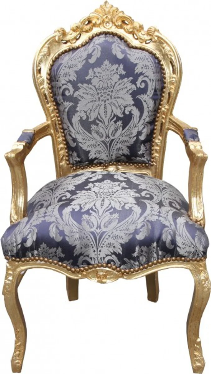 Baroque Dining Chair Blue Pattern / Gold with Armrests - Limited Edition