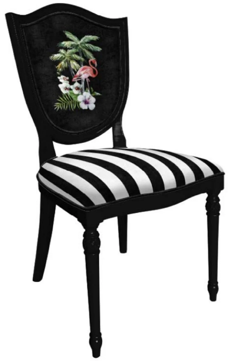 Art Deco Dining Room Chair White / Multicolored / Black - Elegant Solid Wood Chair - Art Deco Dining Room Furniture