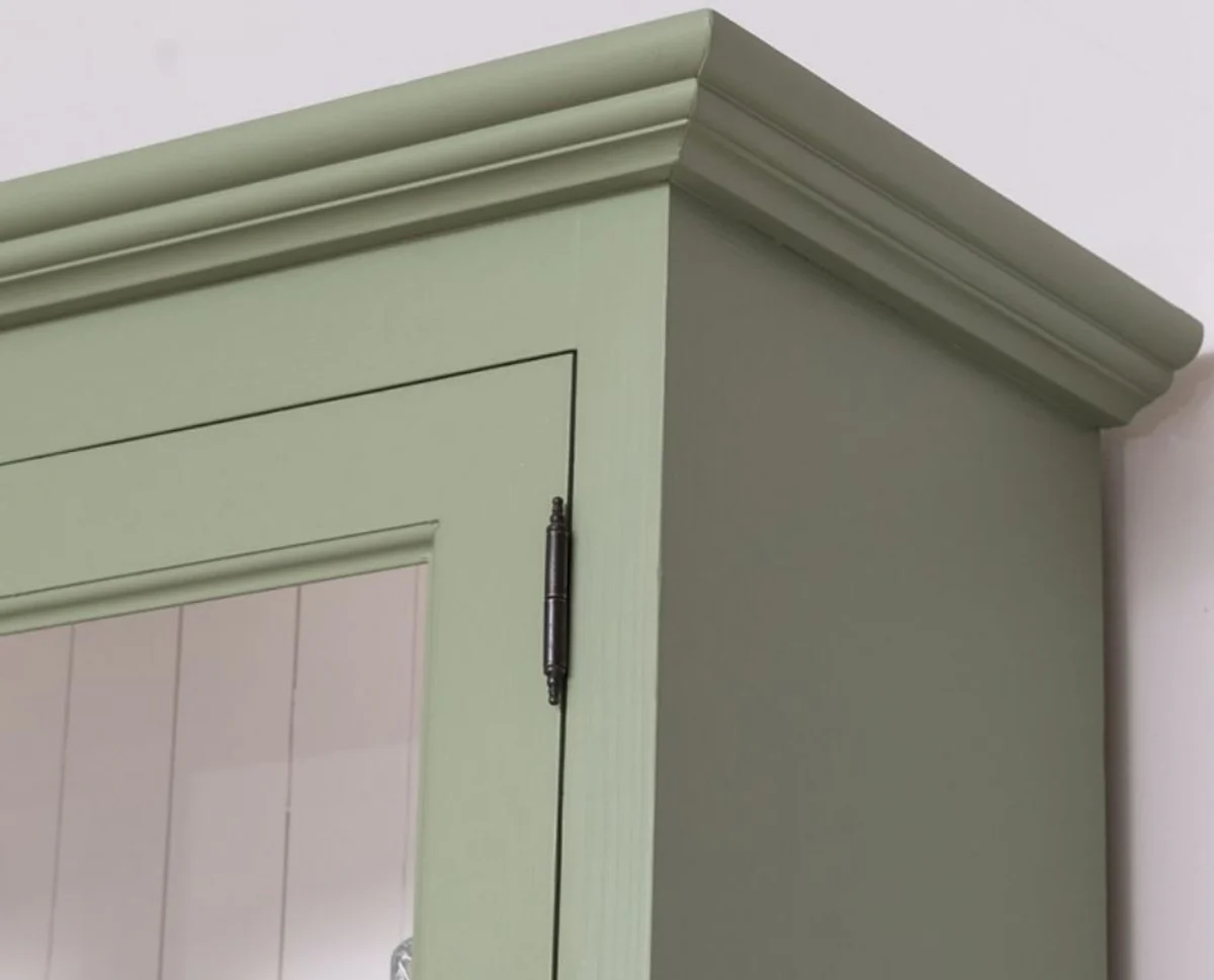 Country house style kitchen cabinet light green / white 164 x 50 x H. 226 cm - 2-piece solid wood dining room cabinet - country house style dining room furniture