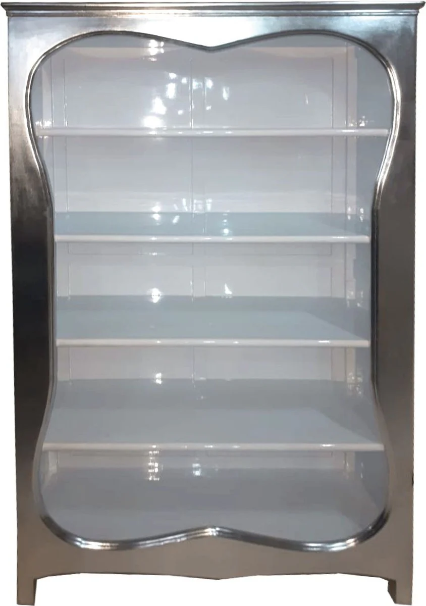 Baroque bookcase white / silver 120 x H 185 cm bookcase shelf cabinet