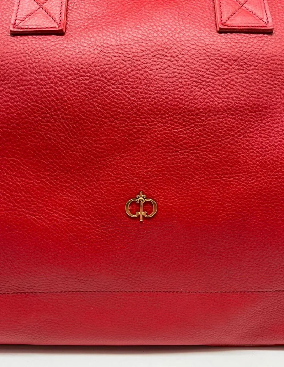 Luxus Echtleder Reisetasche Rot / Gold 50 cm - Made in Italy