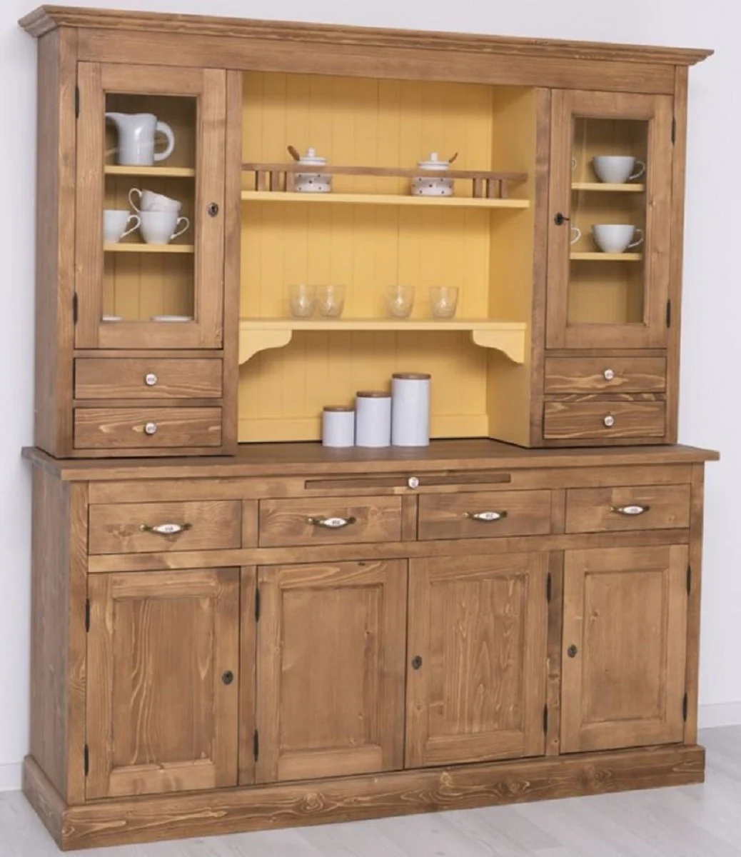 Country house style dining room cabinet brown / yellow 180 x 50 x H. 197 cm - solid wood kitchen cabinet - dining room furniture in country house style - country house style dining room furnishings
