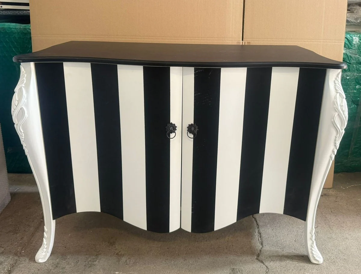 Barock Kommode mit 2 Türen Schwarz / Weiß 120 cm - Barock Möbel