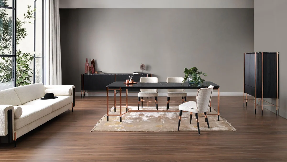 Luxury bar cabinet black / matt black / copper 104 x 52 x H. 150 cm - Illuminated wine cabinet with 2 doors - Living room furniture - Bar furniture - Hotel furniture - Luxury collection