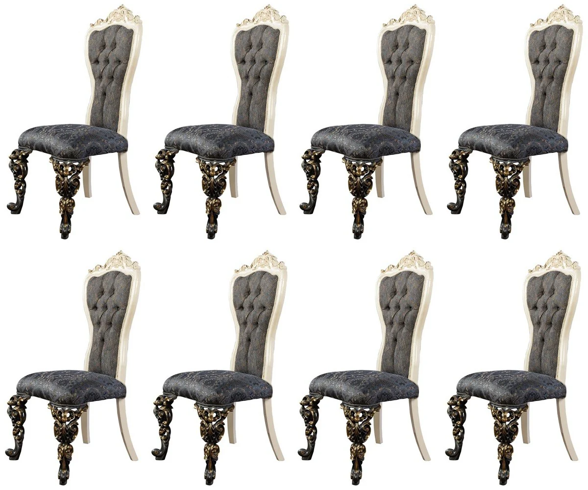 Luxury Baroque Dining Room Chair Set of 8 Blue / White / Gold - Magnificent Baroque Style Kitchen Chairs - Luxury Dining Room Furniture in Baroque Style - Baroque Dining Room Furniture - Baroque Style Furniture