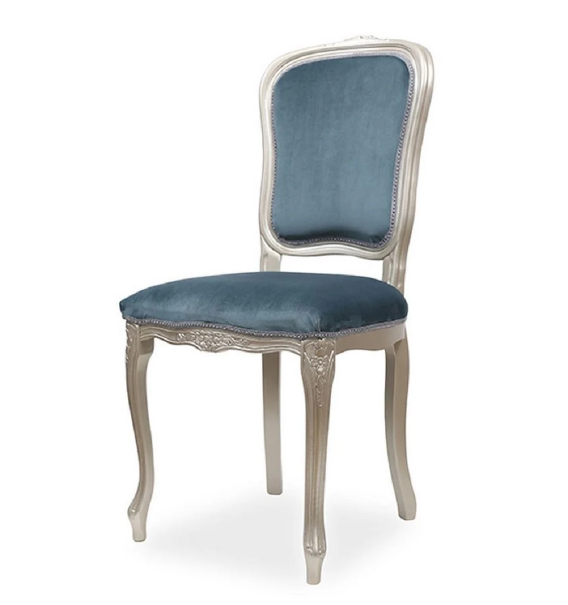 Luxury baroque dining room chair blue / silver H. 100 cm