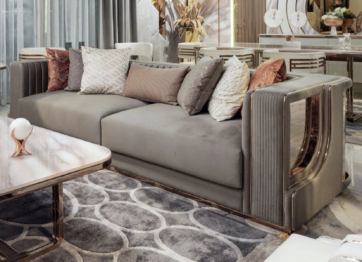 Luxury sofa gray / copper 230 x 96 x H. 72 cm - Living room sofa - Hotel sofa - Living room furniture - Hotel furniture - Luxury furniture - Living room furnishings - Luxury furnishings