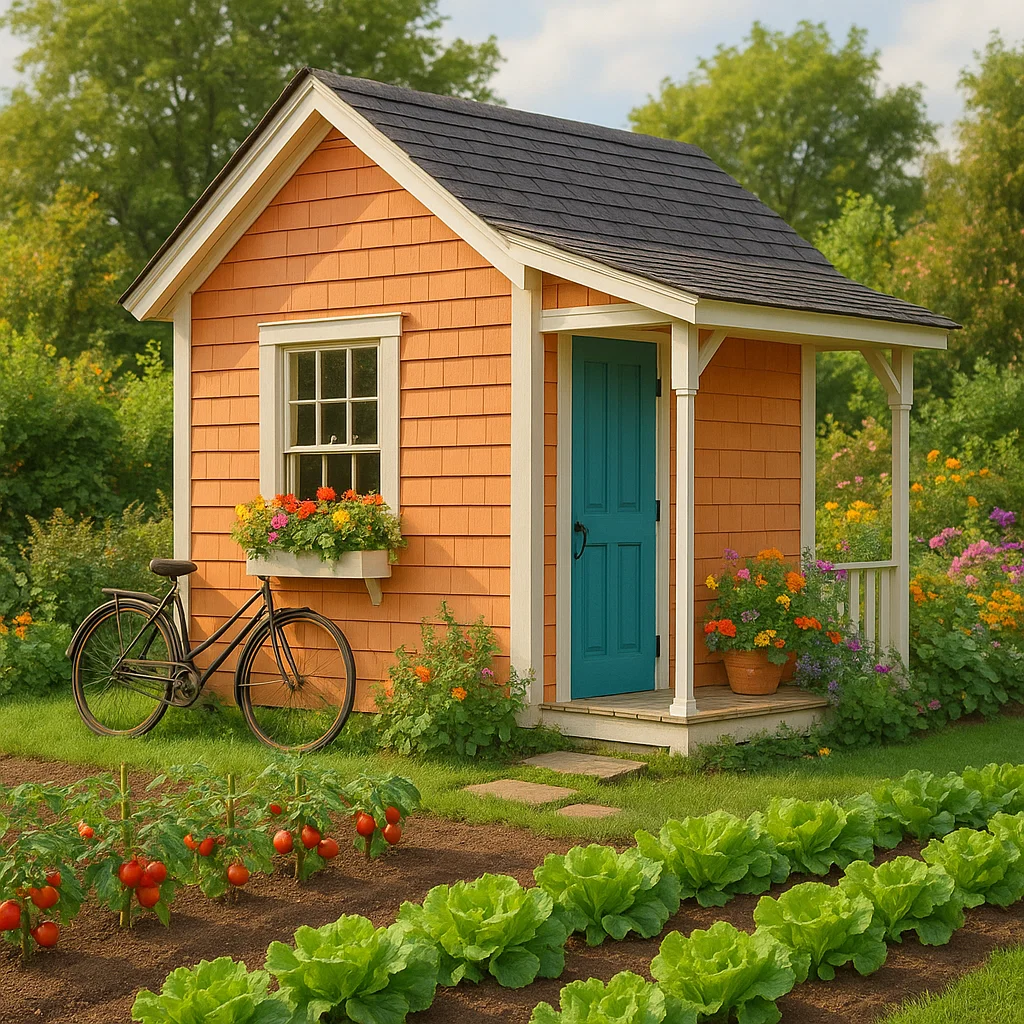 Gartenhaus, Geräteschuppen, orange und blau, Holz, für den Außenbereich, 220 x 260 x 230 cm mdFvMUT209Sd