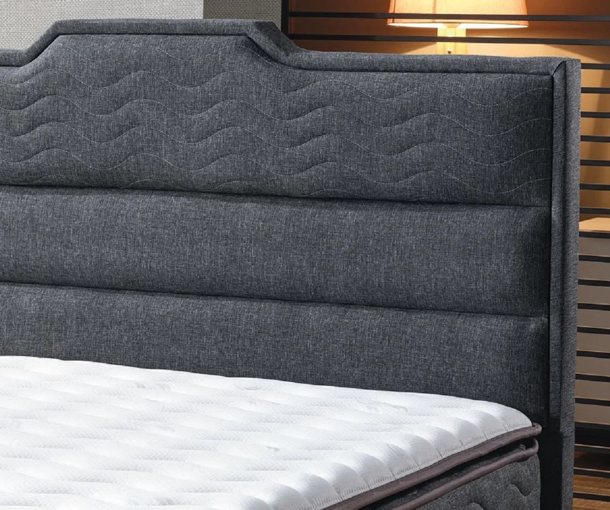 Luxury double bed gray / white / black 180 x 200 cm - solid wood bed with headboard and mattress - bedroom furniture - hotel furniture - luxury furniture - luxury furnishings