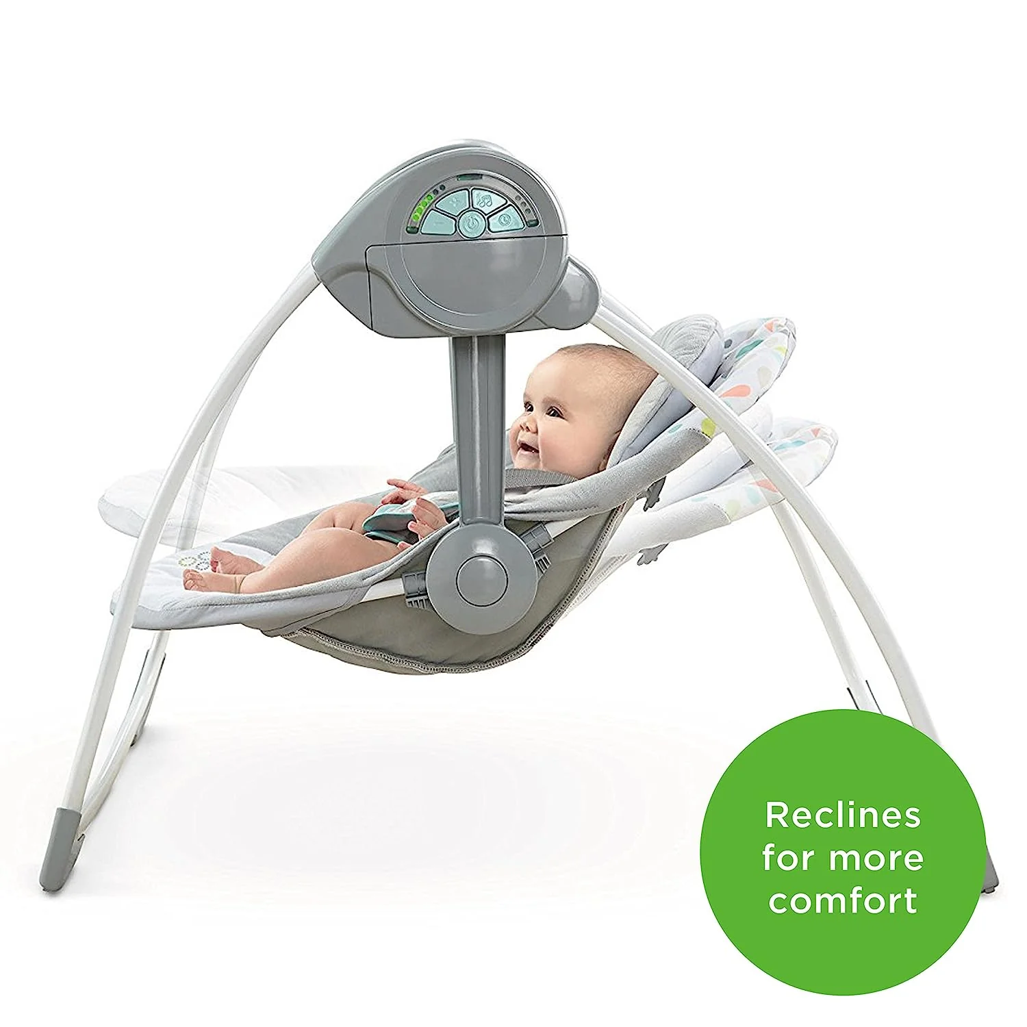 Ingenuity Soothe 'n Delight, kompakte, tragbare 6-Gang-Plüsch-Babyschaukel mit Musik, einfach zusammenklappbar, 0–9 Monate, 28–9 kg (Cozy Kingdom)