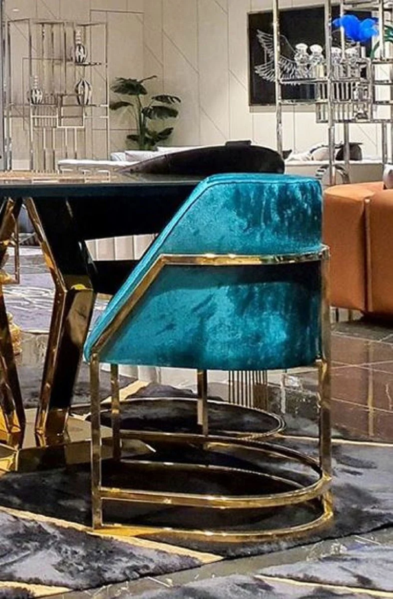 Luxury dining room chair turquoise / gold 60 x 56 x H. 80 cm - luxury dining room furniture - luxury quality