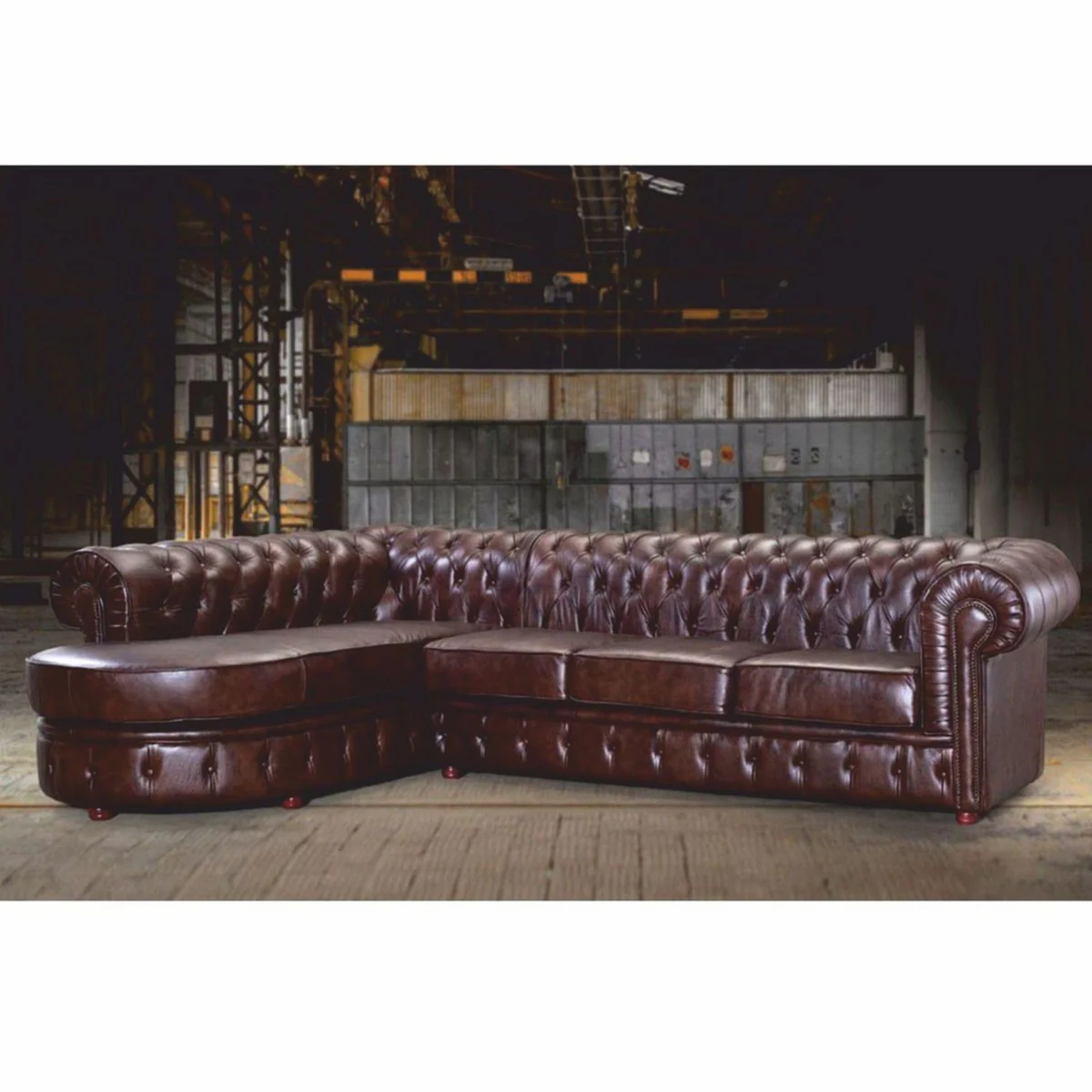 Luxury Chesterfield leather corner sofa dark brown 293 cm - genuine leather furniture
