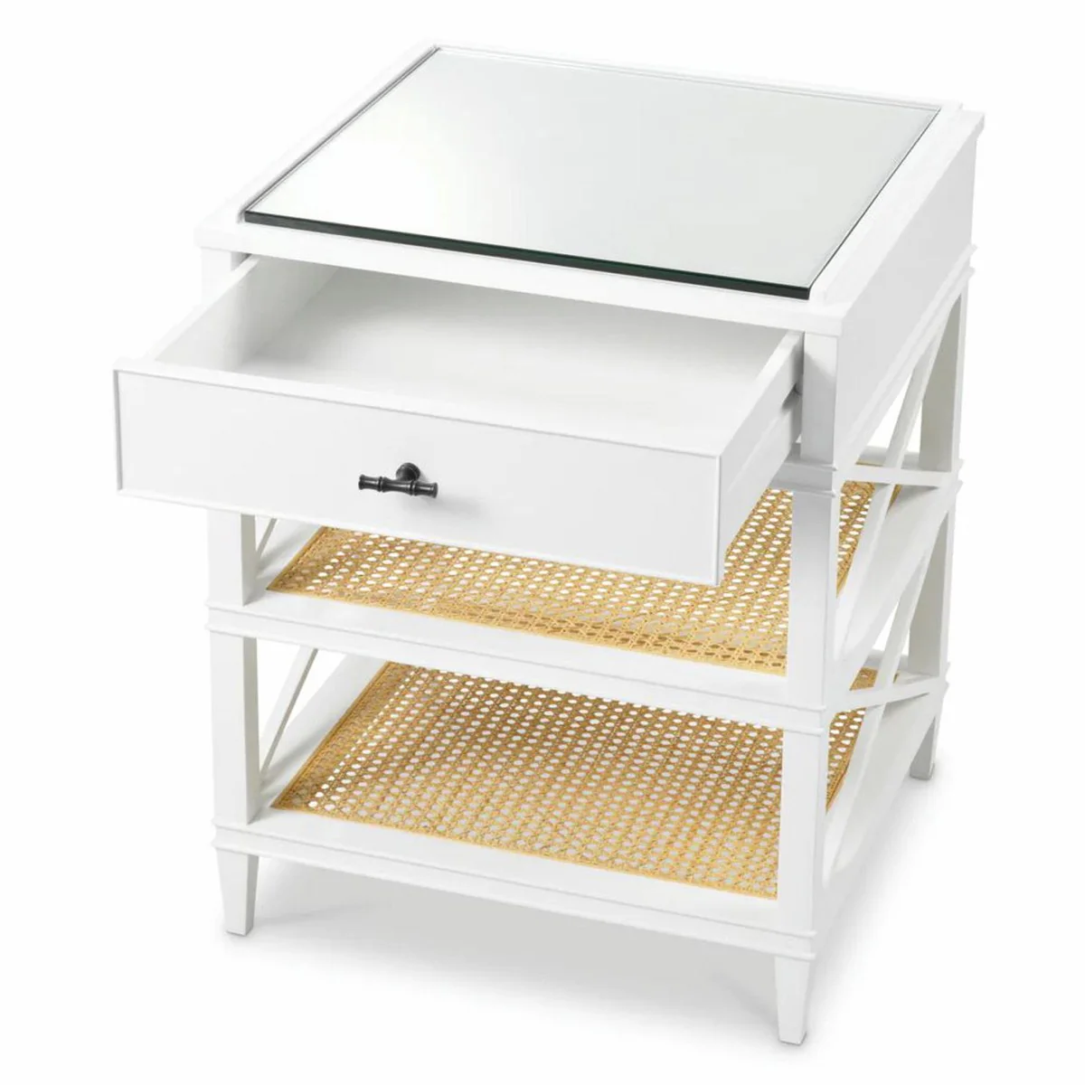 Luxury mahogany side table with drawer and glass top H. 76 cm