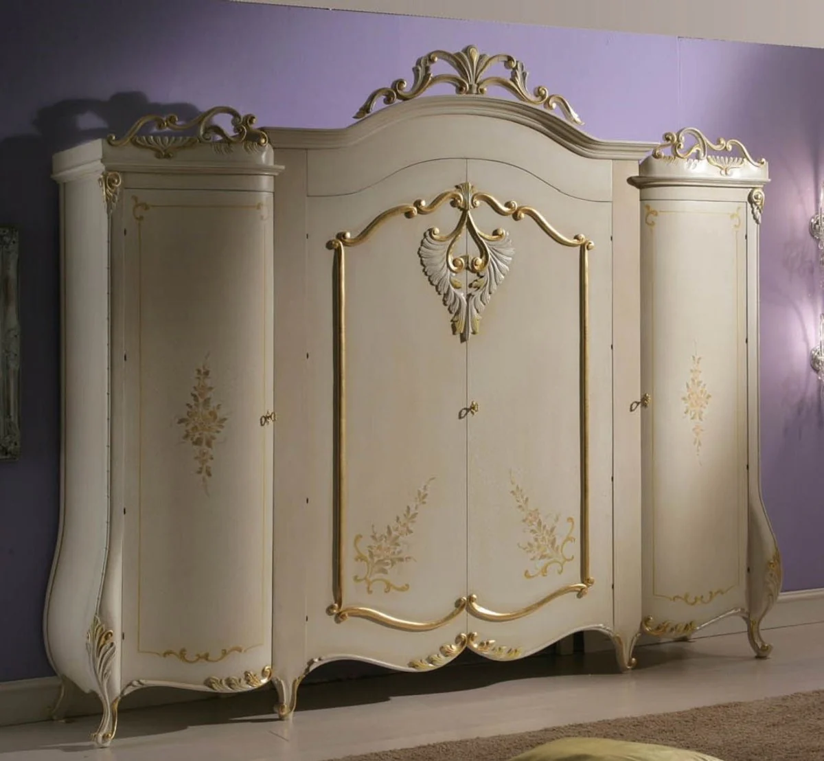Luxury Baroque Bedroom Cabinet Cream / Gold - Magnificent Wardrobe in Baroque Style - Luxury Bedroom Furniture in Baroque Style - Noble & Magnificent - Luxury Quality - Made in Italy
