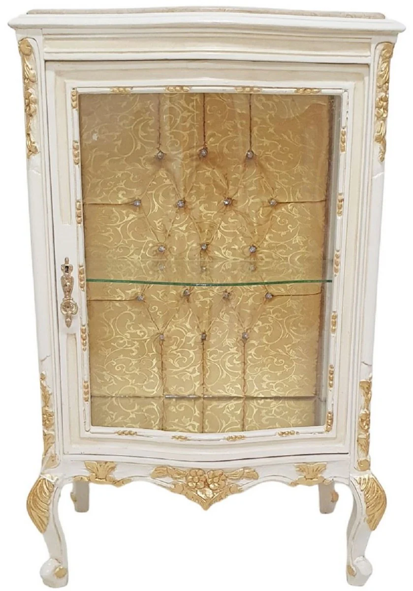 Baroque display cabinet white / cream / gold - handmade solid wood display cabinet with glittering stones and marble top - living room furniture in baroque style - baroque furniture