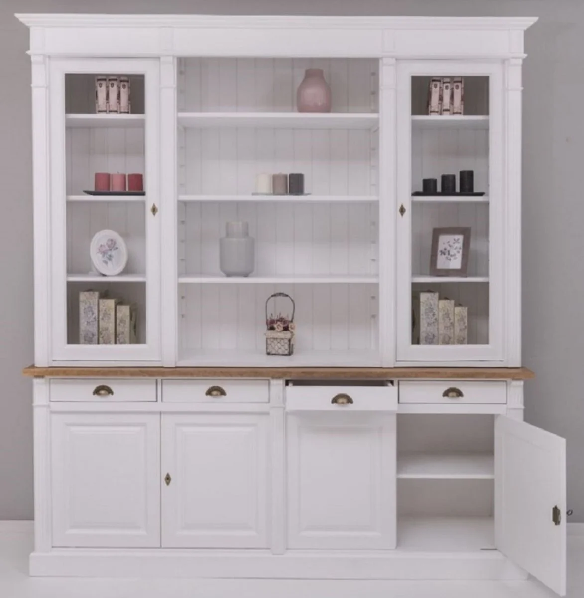 Country house style dining room cabinet white / brown 223 x 51 x H. 240 cm - solid wood cabinet - kitchen cabinet - country house style dining room furniture