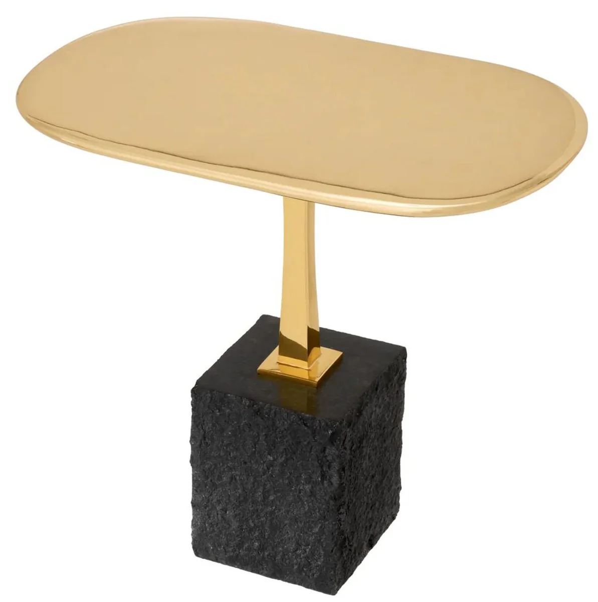 Luxury side table brass / black 56 x 36 x H. 50 cm - Oval brass table with granite base - Luxury furniture - Living room furniture - Luxury furnishings - Living room furnishings