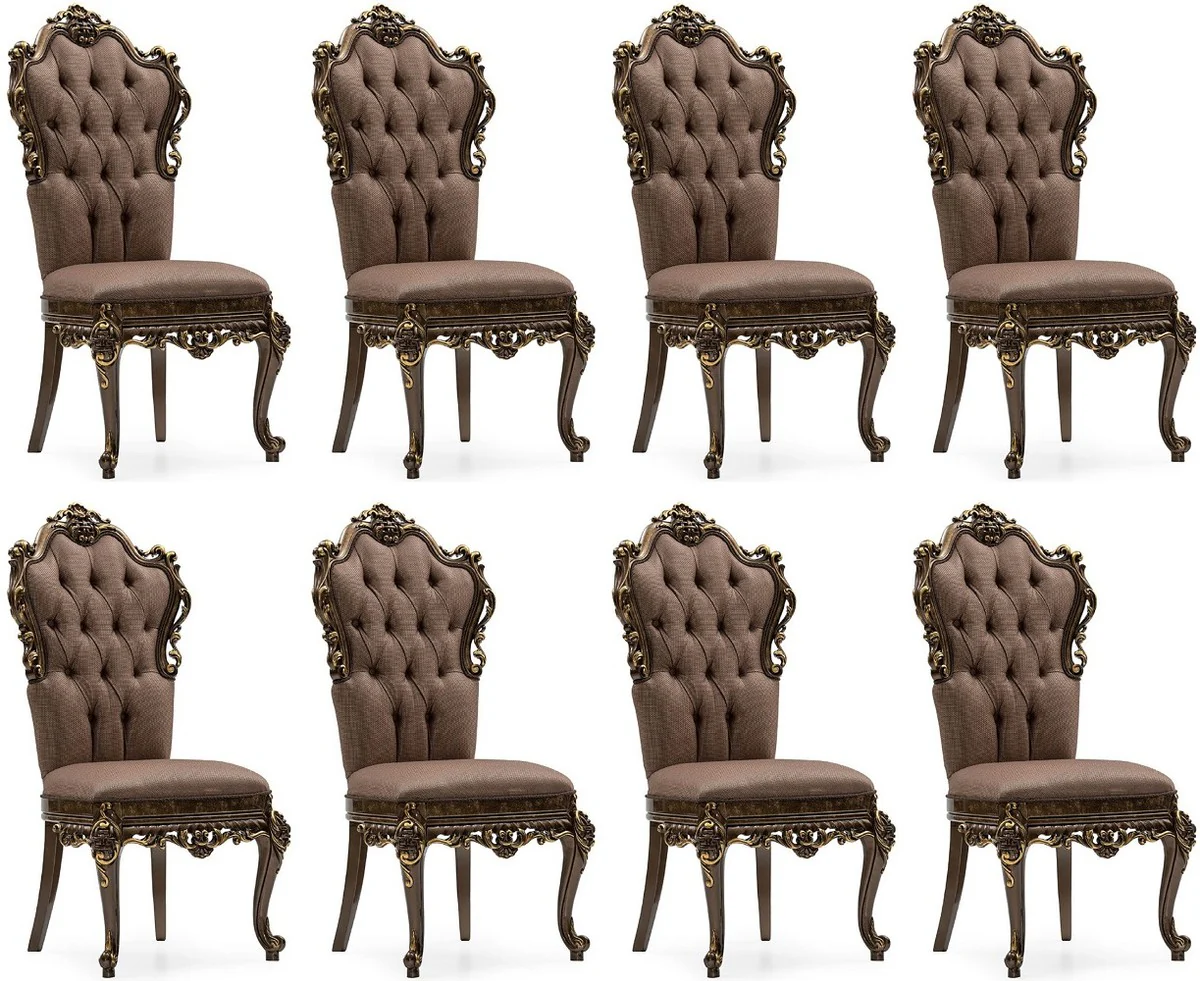 Luxury Baroque Dining Room Chair Set of 8 Gray / Brown / Gold - Magnificent Baroque Style Kitchen Chairs - Luxury Dining Room Furniture in Baroque Style - Baroque Dining Room Furniture - Baroque Style Furniture