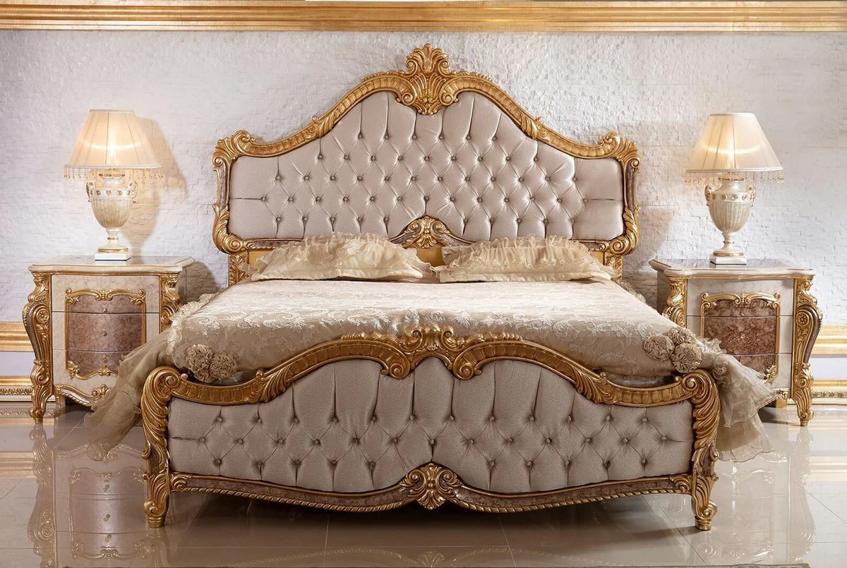 Luxury baroque night dresser with 3 drawers white / brown / gold